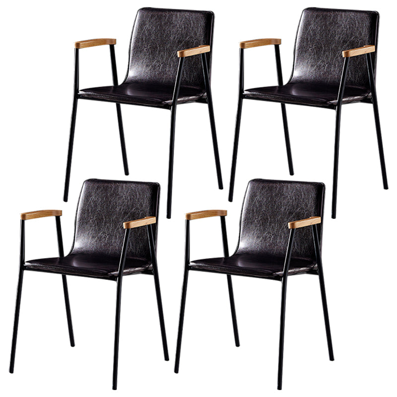 Industrial Style Leather Dining Side Chairs Solid Back Armless Chairs for Home Use Brown 4 Piece Set Black Clearhalo ' kitchen&dining_furn' 'Dining Chairs' 'Dining Tables & Seating' 'dining_chair' 'furn' 'furn_dining_chair' 'Furniture' 'furniture_dining_chair' 'Kitchen & Dining Furniture' 'kitchen' 3755313
