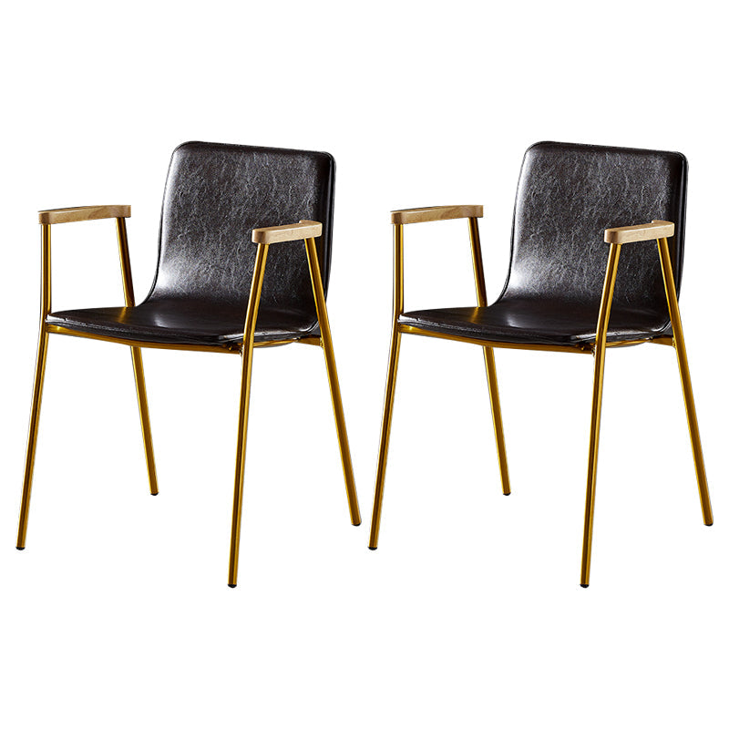 Industrial Style Leather Dining Side Chairs Solid Back Armless Chairs for Home Use Brown 2 Piece Set Brass Gold Clearhalo ' kitchen&dining_furn' 'Dining Chairs' 'Dining Tables & Seating' 'dining_chair' 'furn' 'furn_dining_chair' 'Furniture' 'furniture_dining_chair' 'Kitchen & Dining Furniture' 'kitchen' 3755315