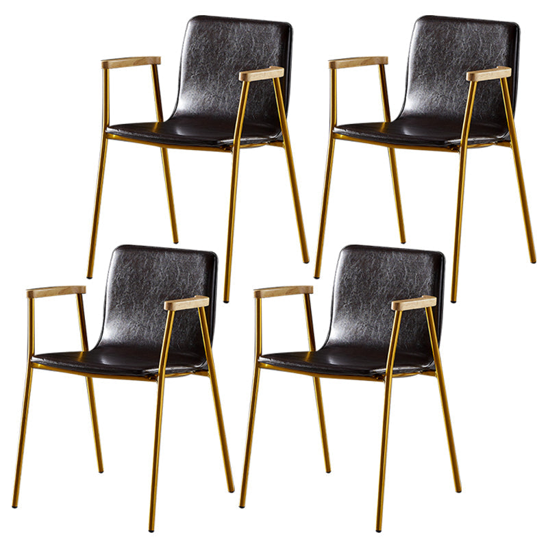 Industrial Style Leather Dining Side Chairs Solid Back Armless Chairs for Home Use Brown 4 Piece Set Brass Gold Clearhalo ' kitchen&dining_furn' 'Dining Chairs' 'Dining Tables & Seating' 'dining_chair' 'furn' 'furn_dining_chair' 'Furniture' 'furniture_dining_chair' 'Kitchen & Dining Furniture' 'kitchen' 3755316