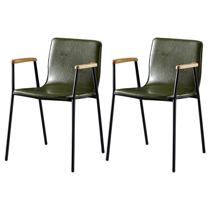 Industrial Style Leather Dining Side Chairs Solid Back Armless Chairs for Home Use Green 2 Piece Set Black Clearhalo ' kitchen&dining_furn' 'Dining Chairs' 'Dining Tables & Seating' 'dining_chair' 'furn' 'furn_dining_chair' 'Furniture' 'furniture_dining_chair' 'Kitchen & Dining Furniture' 'kitchen' 3755318