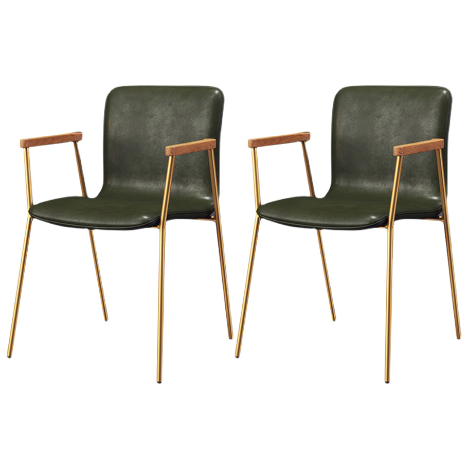 Industrial Style Leather Dining Side Chairs Solid Back Armless Chairs for Home Use Green 2 Piece Set Brass Gold Clearhalo ' kitchen&dining_furn' 'Dining Chairs' 'Dining Tables & Seating' 'dining_chair' 'furn' 'furn_dining_chair' 'Furniture' 'furniture_dining_chair' 'Kitchen & Dining Furniture' 'kitchen' 3755321