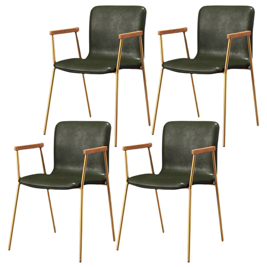 Industrial Style Leather Dining Side Chairs Solid Back Armless Chairs for Home Use Green 4 Piece Set Brass Gold Clearhalo ' kitchen&dining_furn' 'Dining Chairs' 'Dining Tables & Seating' 'dining_chair' 'furn' 'furn_dining_chair' 'Furniture' 'furniture_dining_chair' 'Kitchen & Dining Furniture' 'kitchen' 3755322