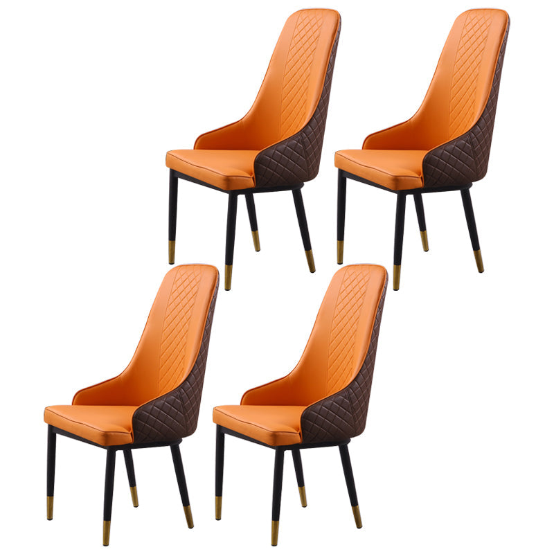 Minimalist Style Upholstered Side Chair Leather Dining Armless Chair for Home Use Orange-Red 4 Piece Set Clearhalo ' kitchen&dining_furn' 'Dining Chairs' 'Dining Tables & Seating' 'dining_chair' 'furn' 'furn_dining_chair' 'Furniture' 'furniture_dining_chair' 'Kitchen & Dining Furniture' 'kitchen' 3755387