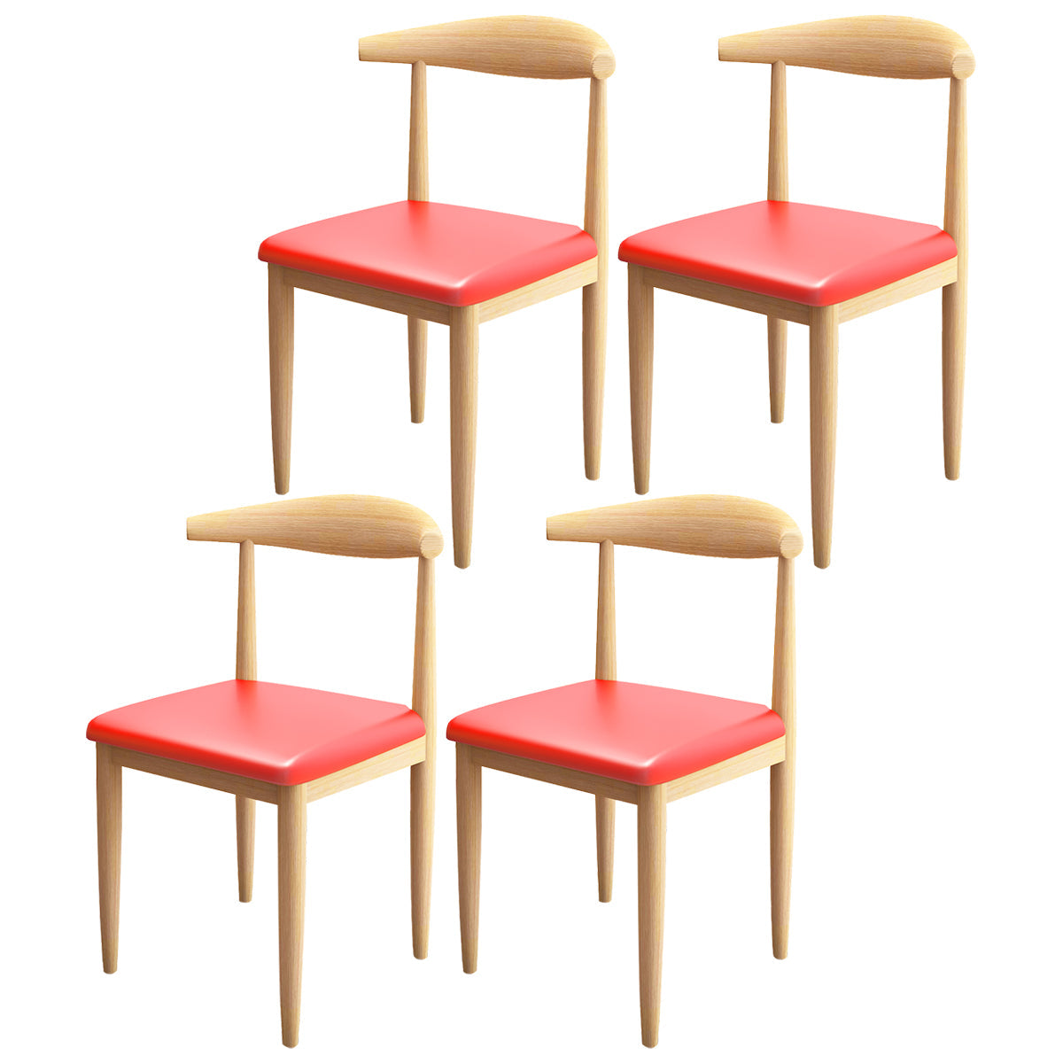 Contemporary Style Metal Chair Set Kitchen Dining Open Back Side Chairs Natural Red 4 Piece Set Clearhalo ' kitchen&dining_furn' 'Dining Chairs' 'Dining Tables & Seating' 'dining_chair' 'furn' 'furn_dining_chair' 'Furniture' 'furniture_dining_chair' 'Kitchen & Dining Furniture' 'kitchen' 3755465