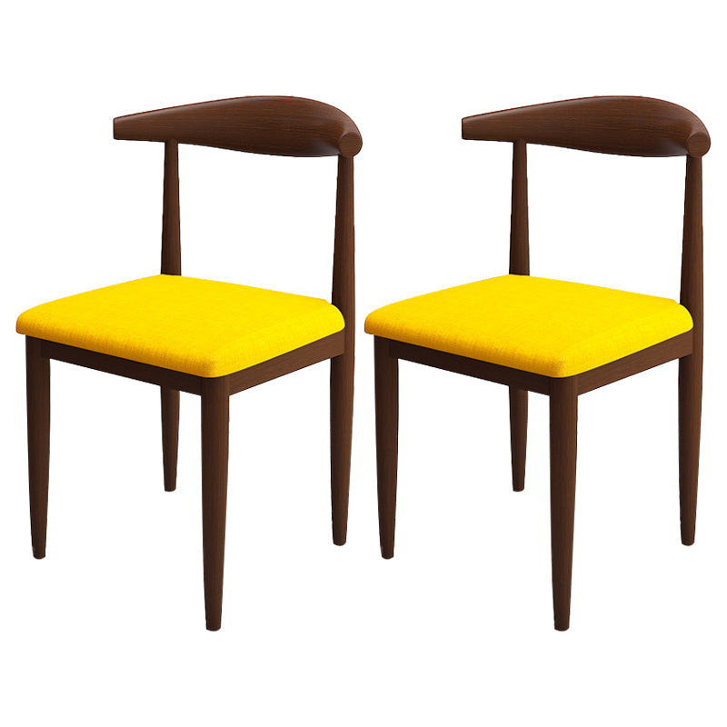 Contemporary Style Metal Chair Set Kitchen Dining Open Back Side Chairs Walnut Yellow 2 Piece Set Clearhalo ' kitchen&dining_furn' 'Dining Chairs' 'Dining Tables & Seating' 'dining_chair' 'furn' 'furn_dining_chair' 'Furniture' 'furniture_dining_chair' 'Kitchen & Dining Furniture' 'kitchen' 3755470