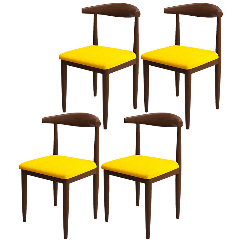 Contemporary Style Metal Chair Set Kitchen Dining Open Back Side Chairs Walnut Yellow 4 Piece Set Clearhalo ' kitchen&dining_furn' 'Dining Chairs' 'Dining Tables & Seating' 'dining_chair' 'furn' 'furn_dining_chair' 'Furniture' 'furniture_dining_chair' 'Kitchen & Dining Furniture' 'kitchen' 3755471