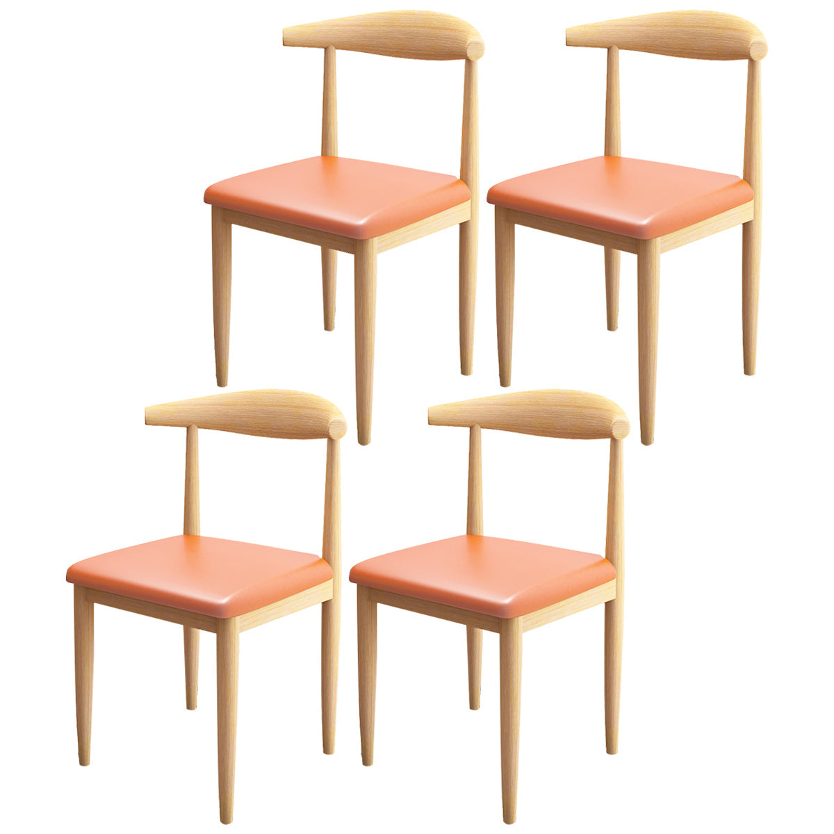 Contemporary Style Metal Chair Set Kitchen Dining Open Back Side Chairs Natural Orange 4 Piece Set Clearhalo ' kitchen&dining_furn' 'Dining Chairs' 'Dining Tables & Seating' 'dining_chair' 'furn' 'furn_dining_chair' 'Furniture' 'furniture_dining_chair' 'Kitchen & Dining Furniture' 'kitchen' 3755480