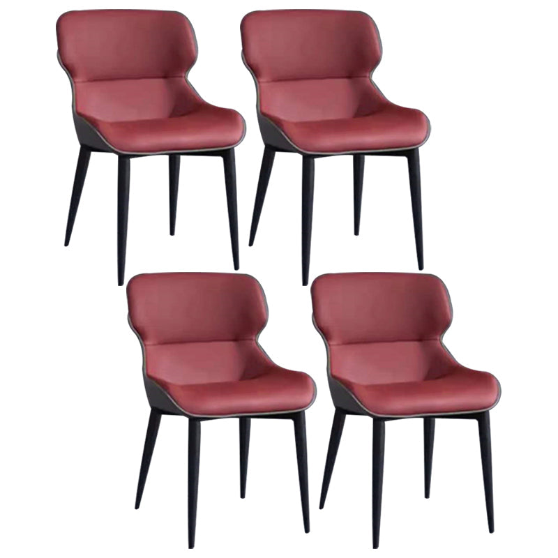 Modern Metal Indoor-Outdoor Chair Dining Room Wingback Parsons Armless Chair Burgundy 4 Piece Set Clearhalo ' kitchen&dining_furn' 'Dining Chairs' 'Dining Tables & Seating' 'dining_chair' 'furn' 'furn_dining_chair' 'Furniture' 'furniture_dining_chair' 'Kitchen & Dining Furniture' 'kitchen' 3755550