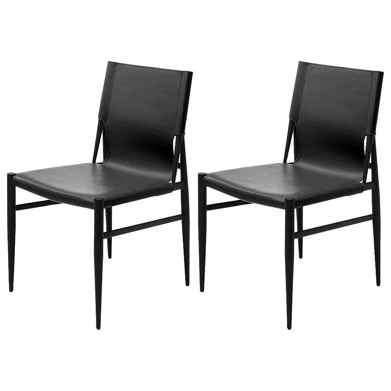 Contemporary Style Leather Dining Chair Solid Back Armless Chairs for Home Black 2 Piece Set Clearhalo ' kitchen&dining_furn' 'Dining Chairs' 'Dining Tables & Seating' 'dining_chair' 'furn' 'furn_dining_chair' 'Furniture' 'furniture_dining_chair' 'Kitchen & Dining Furniture' 'kitchen' 3755566