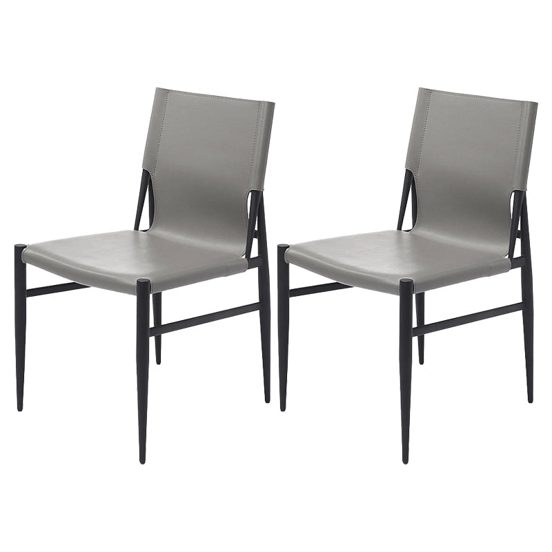 Contemporary Style Leather Dining Chair Solid Back Armless Chairs for Home Grey 2 Piece Set Clearhalo ' kitchen&dining_furn' 'Dining Chairs' 'Dining Tables & Seating' 'dining_chair' 'furn' 'furn_dining_chair' 'Furniture' 'furniture_dining_chair' 'Kitchen & Dining Furniture' 'kitchen' 3755571
