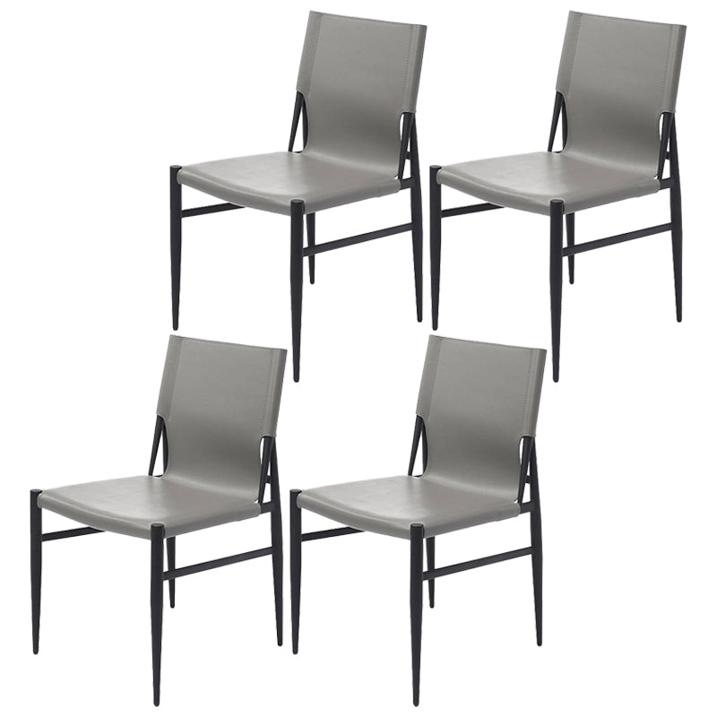 Contemporary Style Leather Dining Chair Solid Back Armless Chairs for Home Grey 4 Piece Set Clearhalo ' kitchen&dining_furn' 'Dining Chairs' 'Dining Tables & Seating' 'dining_chair' 'furn' 'furn_dining_chair' 'Furniture' 'furniture_dining_chair' 'Kitchen & Dining Furniture' 'kitchen' 3755574