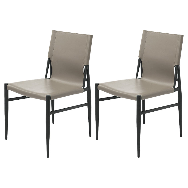 Contemporary Style Leather Dining Chair Solid Back Armless Chairs for Home Khaki 2 Piece Set Clearhalo ' kitchen&dining_furn' 'Dining Chairs' 'Dining Tables & Seating' 'dining_chair' 'furn' 'furn_dining_chair' 'Furniture' 'furniture_dining_chair' 'Kitchen & Dining Furniture' 'kitchen' 3755577