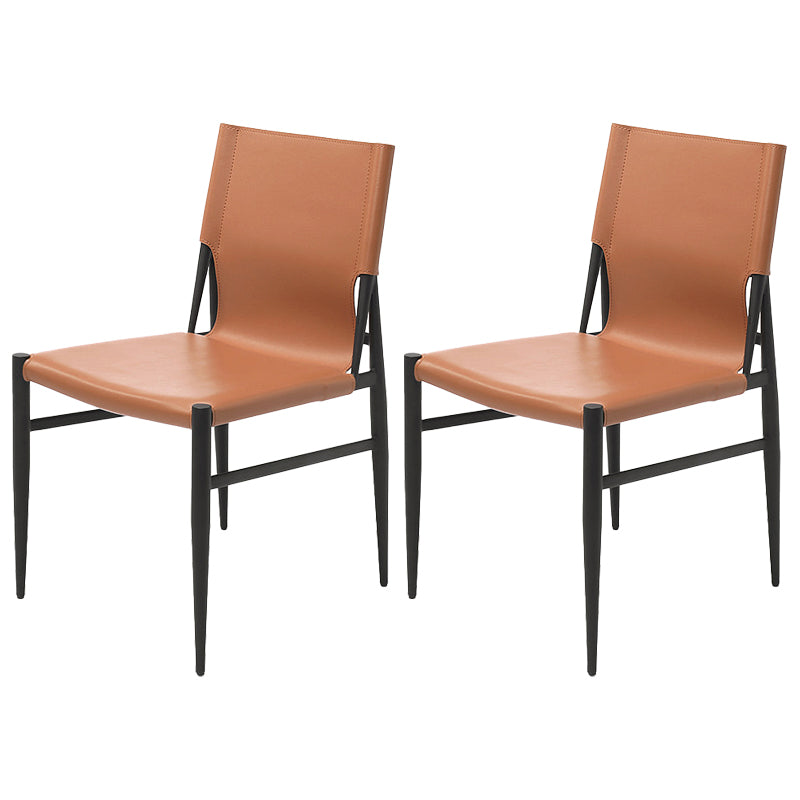 Contemporary Style Leather Dining Chair Solid Back Armless Chairs for Home Light Brown 2 Piece Set Clearhalo ' kitchen&dining_furn' 'Dining Chairs' 'Dining Tables & Seating' 'dining_chair' 'furn' 'furn_dining_chair' 'Furniture' 'furniture_dining_chair' 'Kitchen & Dining Furniture' 'kitchen' 3755584
