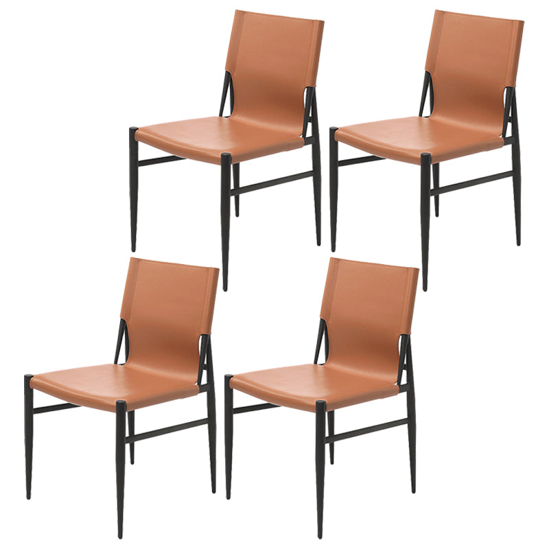 Contemporary Style Leather Dining Chair Solid Back Armless Chairs for Home Light Brown 4 Piece Set Clearhalo ' kitchen&dining_furn' 'Dining Chairs' 'Dining Tables & Seating' 'dining_chair' 'furn' 'furn_dining_chair' 'Furniture' 'furniture_dining_chair' 'Kitchen & Dining Furniture' 'kitchen' 3755585