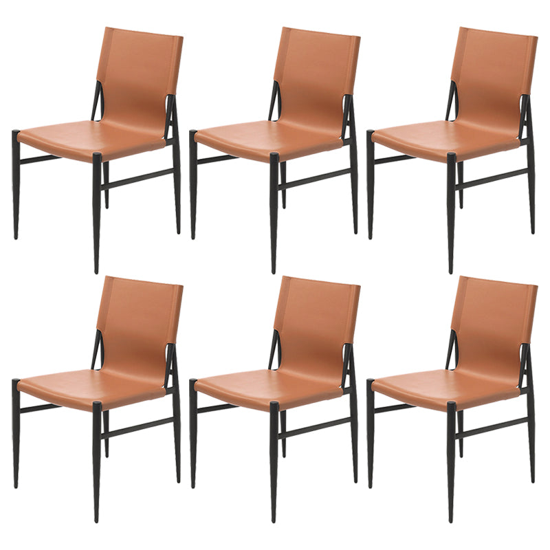 Contemporary Style Leather Dining Chair Solid Back Armless Chairs for Home Light Brown 6 Piece Set Clearhalo ' kitchen&dining_furn' 'Dining Chairs' 'Dining Tables & Seating' 'dining_chair' 'furn' 'furn_dining_chair' 'Furniture' 'furniture_dining_chair' 'Kitchen & Dining Furniture' 'kitchen' 3755587