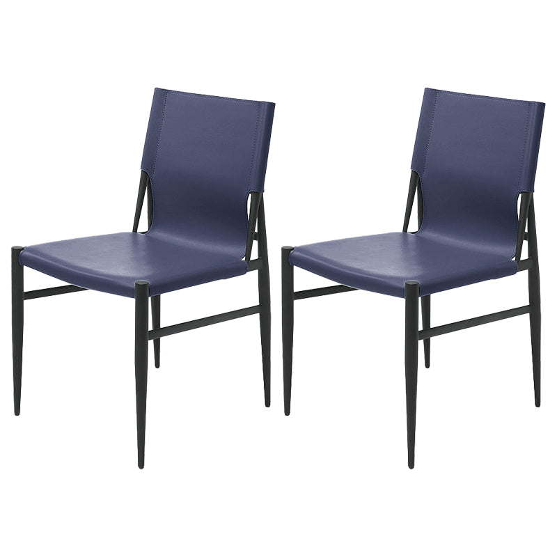 Contemporary Style Leather Dining Chair Solid Back Armless Chairs for Home Dark Blue 2 Piece Set Clearhalo ' kitchen&dining_furn' 'Dining Chairs' 'Dining Tables & Seating' 'dining_chair' 'furn' 'furn_dining_chair' 'Furniture' 'furniture_dining_chair' 'Kitchen & Dining Furniture' 'kitchen' 3755589