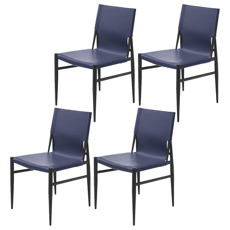 Contemporary Style Leather Dining Chair Solid Back Armless Chairs for Home Dark Blue 4 Piece Set Clearhalo ' kitchen&dining_furn' 'Dining Chairs' 'Dining Tables & Seating' 'dining_chair' 'furn' 'furn_dining_chair' 'Furniture' 'furniture_dining_chair' 'Kitchen & Dining Furniture' 'kitchen' 3755590