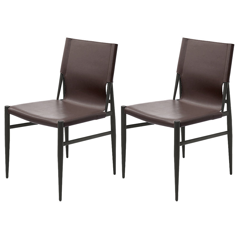 Contemporary Style Leather Dining Chair Solid Back Armless Chairs for Home Dark Coffee 2 Piece Set Clearhalo ' kitchen&dining_furn' 'Dining Chairs' 'Dining Tables & Seating' 'dining_chair' 'furn' 'furn_dining_chair' 'Furniture' 'furniture_dining_chair' 'Kitchen & Dining Furniture' 'kitchen' 3755595