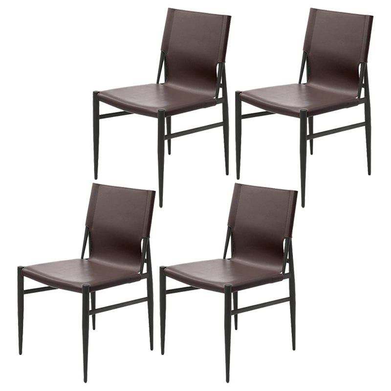 Contemporary Style Leather Dining Chair Solid Back Armless Chairs for Home Dark Coffee 4 Piece Set Clearhalo ' kitchen&dining_furn' 'Dining Chairs' 'Dining Tables & Seating' 'dining_chair' 'furn' 'furn_dining_chair' 'Furniture' 'furniture_dining_chair' 'Kitchen & Dining Furniture' 'kitchen' 3755596