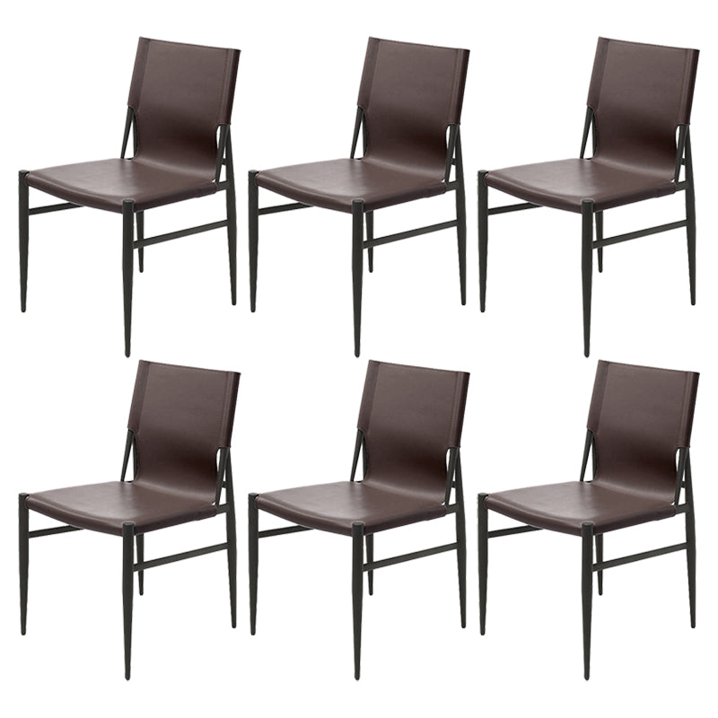 Contemporary Style Leather Dining Chair Solid Back Armless Chairs for Home Dark Coffee 6 Piece Set Clearhalo ' kitchen&dining_furn' 'Dining Chairs' 'Dining Tables & Seating' 'dining_chair' 'furn' 'furn_dining_chair' 'Furniture' 'furniture_dining_chair' 'Kitchen & Dining Furniture' 'kitchen' 3755597