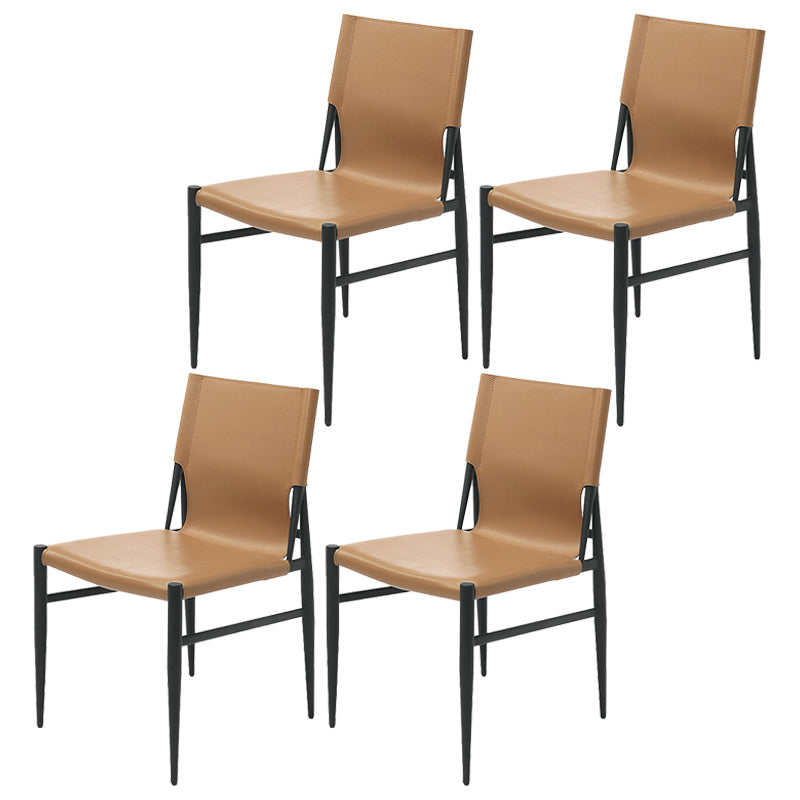 Contemporary Style Leather Dining Chair Solid Back Armless Chairs for Home Light Coffee 4 Piece Set Clearhalo ' kitchen&dining_furn' 'Dining Chairs' 'Dining Tables & Seating' 'dining_chair' 'furn' 'furn_dining_chair' 'Furniture' 'furniture_dining_chair' 'Kitchen & Dining Furniture' 'kitchen' 3755599