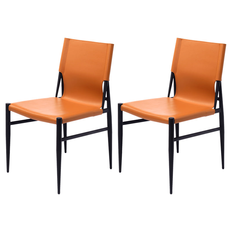 Contemporary Style Leather Dining Chair Solid Back Armless Chairs for Home Orange 2 Piece Set Clearhalo ' kitchen&dining_furn' 'Dining Chairs' 'Dining Tables & Seating' 'dining_chair' 'furn' 'furn_dining_chair' 'Furniture' 'furniture_dining_chair' 'Kitchen & Dining Furniture' 'kitchen' 3755604