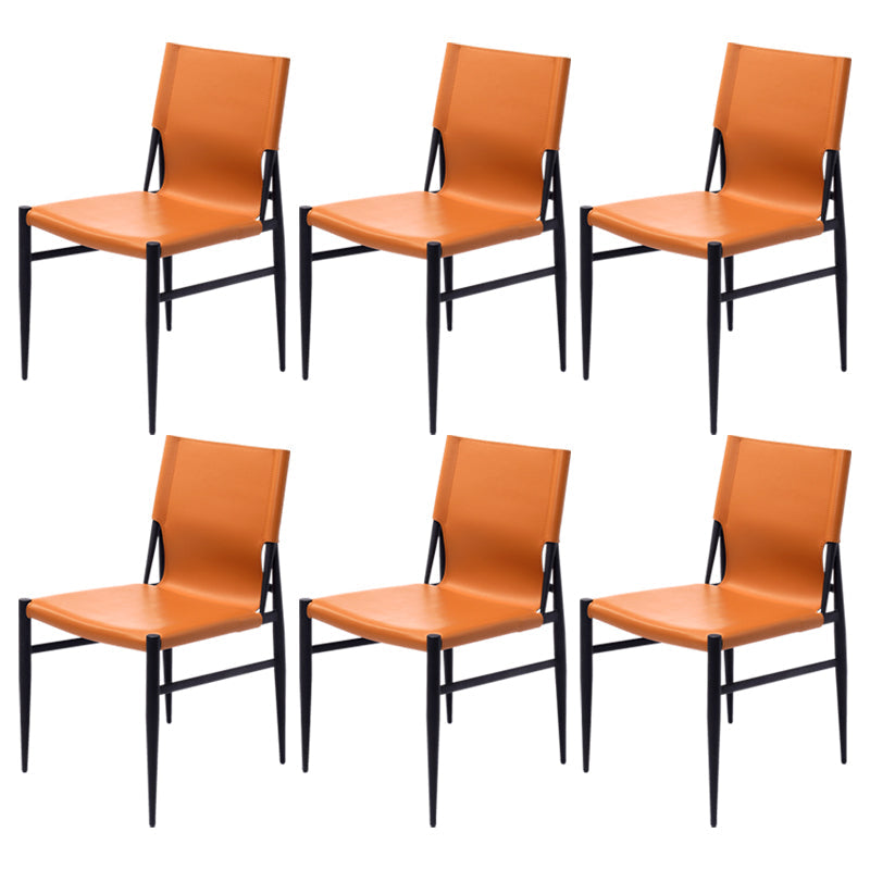 Contemporary Style Leather Dining Chair Solid Back Armless Chairs for Home Orange 6 Piece Set Clearhalo ' kitchen&dining_furn' 'Dining Chairs' 'Dining Tables & Seating' 'dining_chair' 'furn' 'furn_dining_chair' 'Furniture' 'furniture_dining_chair' 'Kitchen & Dining Furniture' 'kitchen' 3755606