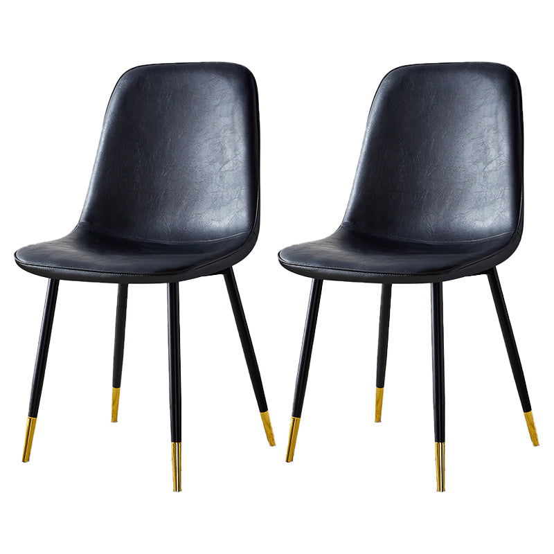 Glam Style Leather Dining Chairs for Kitchen Solid Back Armless Chairs Black 2 Piece Set Brass Gold Clearhalo ' kitchen&dining_furn' 'Dining Chairs' 'Dining Tables & Seating' 'dining_chair' 'furn' 'furn_dining_chair' 'Furniture' 'furniture_dining_chair' 'Kitchen & Dining Furniture' 'kitchen' 3755616