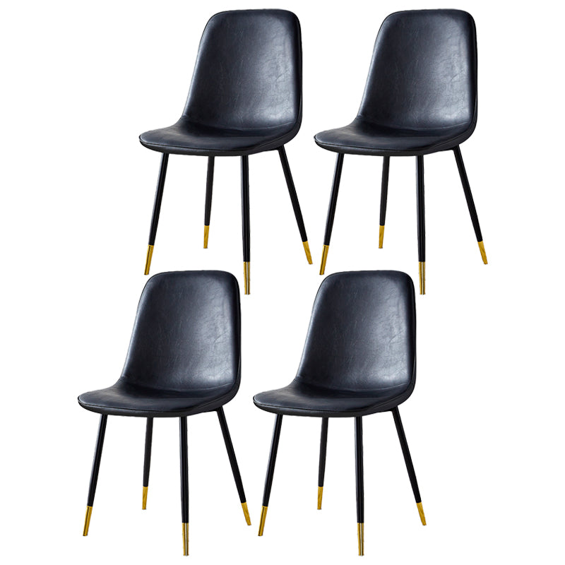 Glam Style Leather Dining Chairs for Kitchen Solid Back Armless Chairs Black 4 Piece Set Brass Gold Clearhalo ' kitchen&dining_furn' 'Dining Chairs' 'Dining Tables & Seating' 'dining_chair' 'furn' 'furn_dining_chair' 'Furniture' 'furniture_dining_chair' 'Kitchen & Dining Furniture' 'kitchen' 3755618
