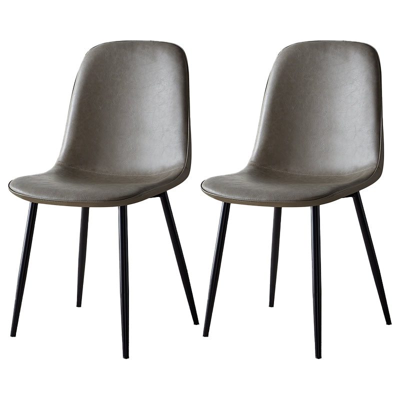 Glam Style Leather Dining Chairs for Kitchen Solid Back Armless Chairs Grey 2 Piece Set Black Clearhalo ' kitchen&dining_furn' 'Dining Chairs' 'Dining Tables & Seating' 'dining_chair' 'furn' 'furn_dining_chair' 'Furniture' 'furniture_dining_chair' 'Kitchen & Dining Furniture' 'kitchen' 3755621