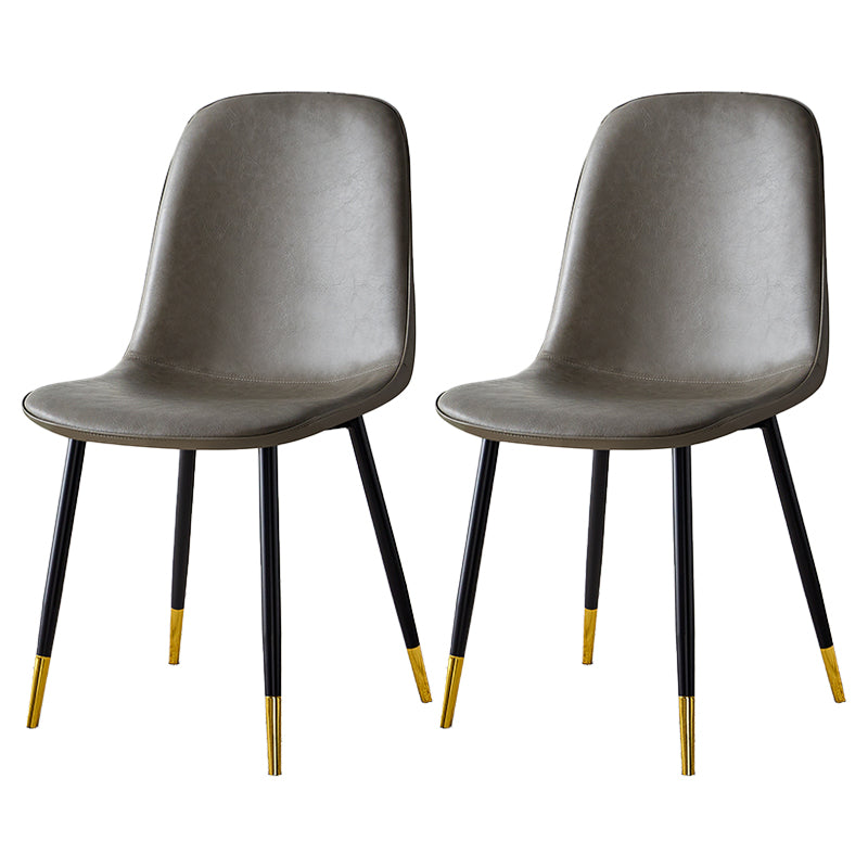 Glam Style Leather Dining Chairs for Kitchen Solid Back Armless Chairs Grey 2 Piece Set Brass Gold Clearhalo ' kitchen&dining_furn' 'Dining Chairs' 'Dining Tables & Seating' 'dining_chair' 'furn' 'furn_dining_chair' 'Furniture' 'furniture_dining_chair' 'Kitchen & Dining Furniture' 'kitchen' 3755627