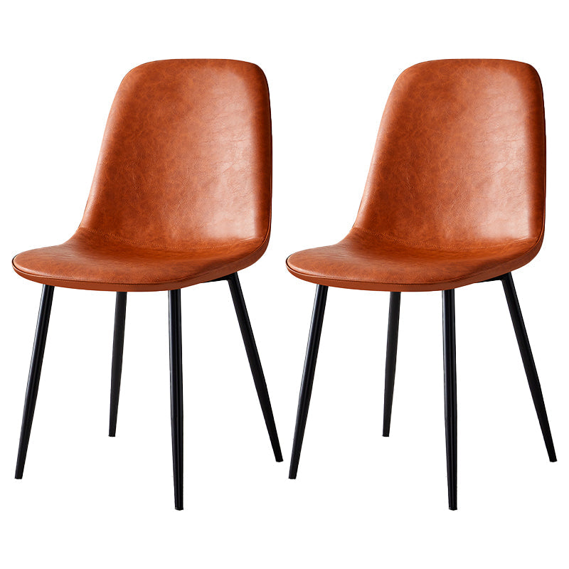 Glam Style Leather Dining Chairs for Kitchen Solid Back Armless Chairs Orange 2 Piece Set Black Clearhalo ' kitchen&dining_furn' 'Dining Chairs' 'Dining Tables & Seating' 'dining_chair' 'furn' 'furn_dining_chair' 'Furniture' 'furniture_dining_chair' 'Kitchen & Dining Furniture' 'kitchen' 3755631