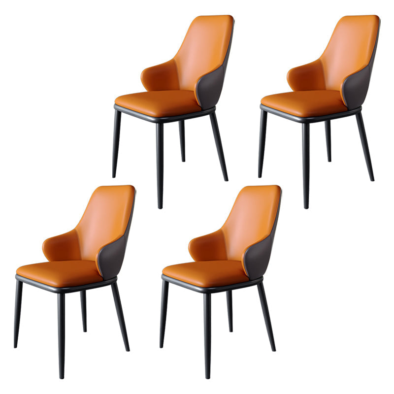 Minimalist Style Leather Dining Chairs Solid Back Upholstered Side Chair for Home Orange 4 Piece Set Clearhalo ' kitchen&dining_furn' 'Dining Chairs' 'Dining Tables & Seating' 'dining_chair' 'furn' 'furn_dining_chair' 'Furniture' 'furniture_dining_chair' 'Kitchen & Dining Furniture' 'kitchen' 3755682