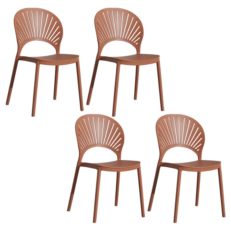 Scandinavian Plastic Armless Dining Chairs Indoor Stackable Side Chairs Brown 4 Piece Set Clearhalo ' kitchen&dining_furn' 'Dining Chairs' 'Dining Tables & Seating' 'dining_chair' 'furn' 'furn_dining_chair' 'Furniture' 'furniture_dining_chair' 'Kitchen & Dining Furniture' 'kitchen' 3755718