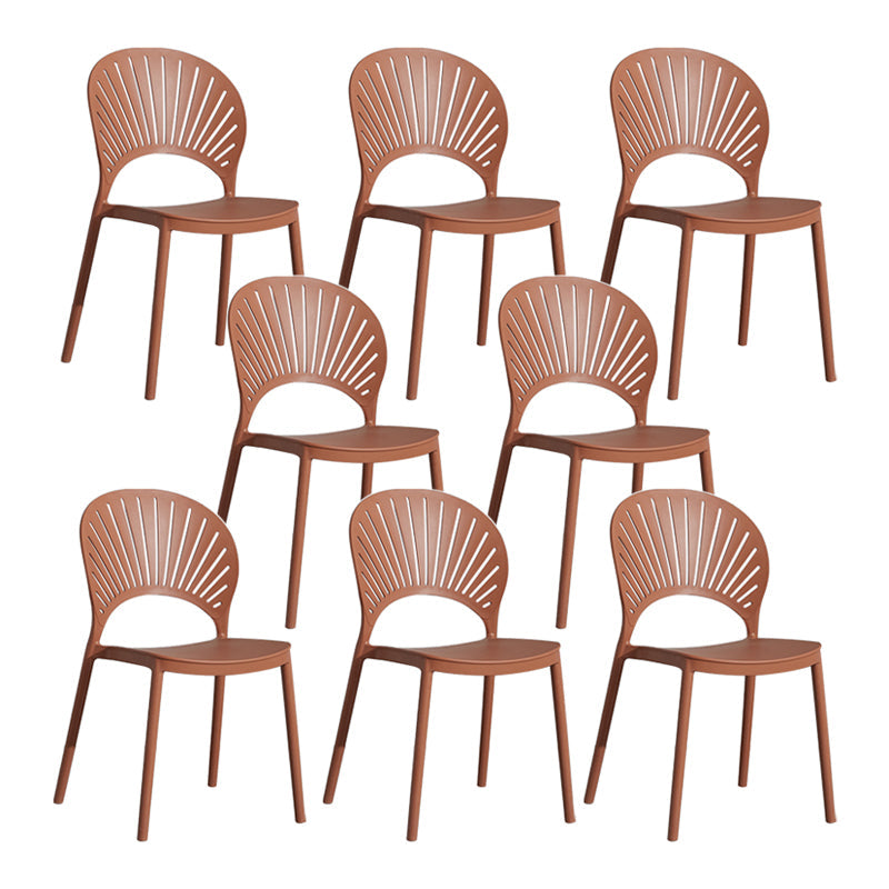 Scandinavian Plastic Armless Dining Chairs Indoor Stackable Side Chairs Brown 8 Piece Set Clearhalo ' kitchen&dining_furn' 'Dining Chairs' 'Dining Tables & Seating' 'dining_chair' 'furn' 'furn_dining_chair' 'Furniture' 'furniture_dining_chair' 'Kitchen & Dining Furniture' 'kitchen' 3755720