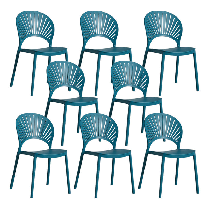 Scandinavian Plastic Armless Dining Chairs Indoor Stackable Side Chairs Peacock Blue 8 Piece Set Clearhalo ' kitchen&dining_furn' 'Dining Chairs' 'Dining Tables & Seating' 'dining_chair' 'furn' 'furn_dining_chair' 'Furniture' 'furniture_dining_chair' 'Kitchen & Dining Furniture' 'kitchen' 3755724