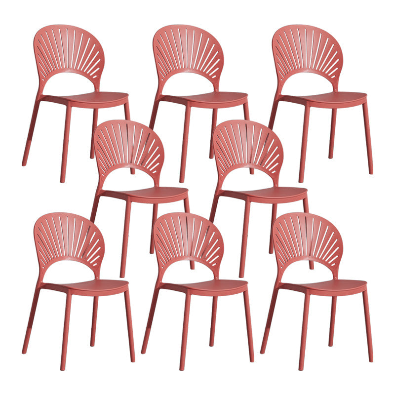 Scandinavian Plastic Armless Dining Chairs Indoor Stackable Side Chairs Watermelon Red 8 Piece Set Clearhalo ' kitchen&dining_furn' 'Dining Chairs' 'Dining Tables & Seating' 'dining_chair' 'furn' 'furn_dining_chair' 'Furniture' 'furniture_dining_chair' 'Kitchen & Dining Furniture' 'kitchen' 3755728