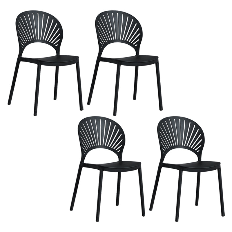 Scandinavian Plastic Armless Dining Chairs Indoor Stackable Side Chairs Black 4 Piece Set Clearhalo ' kitchen&dining_furn' 'Dining Chairs' 'Dining Tables & Seating' 'dining_chair' 'furn' 'furn_dining_chair' 'Furniture' 'furniture_dining_chair' 'Kitchen & Dining Furniture' 'kitchen' 3755730