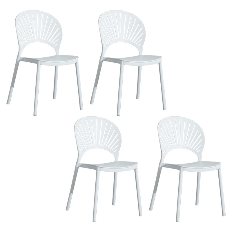 Scandinavian Plastic Armless Dining Chairs Indoor Stackable Side Chairs White 4 Piece Set Clearhalo ' kitchen&dining_furn' 'Dining Chairs' 'Dining Tables & Seating' 'dining_chair' 'furn' 'furn_dining_chair' 'Furniture' 'furniture_dining_chair' 'Kitchen & Dining Furniture' 'kitchen' 3755738