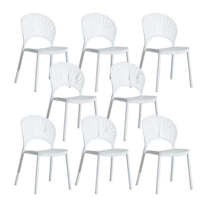 Scandinavian Plastic Armless Dining Chairs Indoor Stackable Side Chairs White 8 Piece Set Clearhalo ' kitchen&dining_furn' 'Dining Chairs' 'Dining Tables & Seating' 'dining_chair' 'furn' 'furn_dining_chair' 'Furniture' 'furniture_dining_chair' 'Kitchen & Dining Furniture' 'kitchen' 3755739