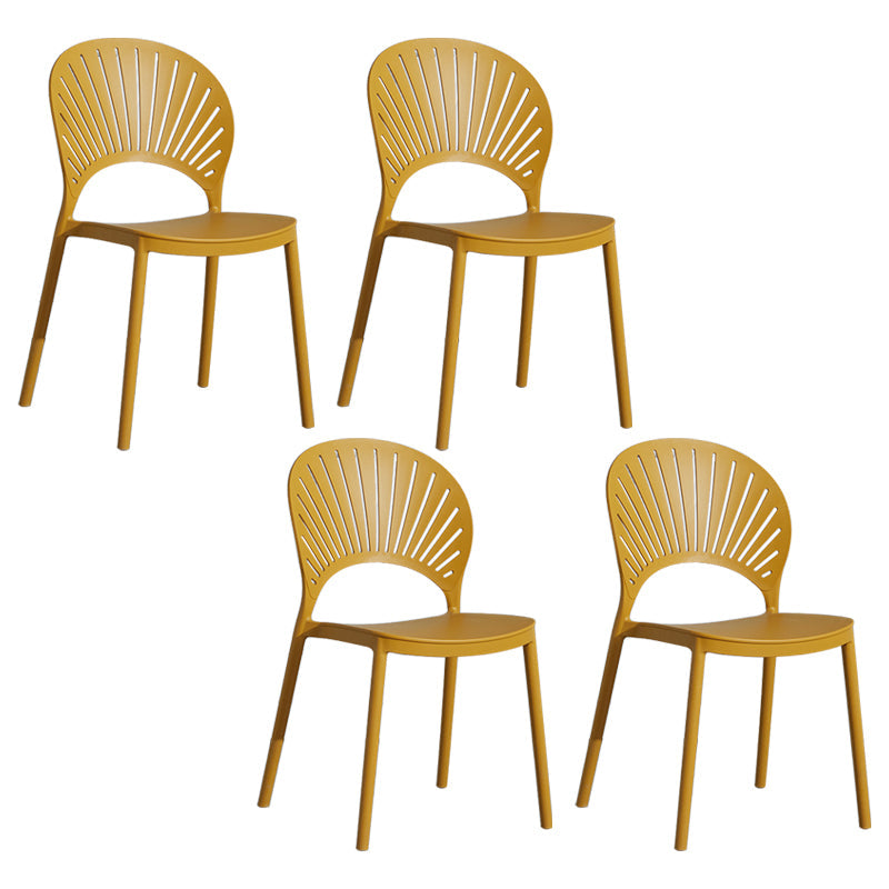 Scandinavian Plastic Armless Dining Chairs Indoor Stackable Side Chairs Yellow 4 Piece Set Clearhalo ' kitchen&dining_furn' 'Dining Chairs' 'Dining Tables & Seating' 'dining_chair' 'furn' 'furn_dining_chair' 'Furniture' 'furniture_dining_chair' 'Kitchen & Dining Furniture' 'kitchen' 3755740