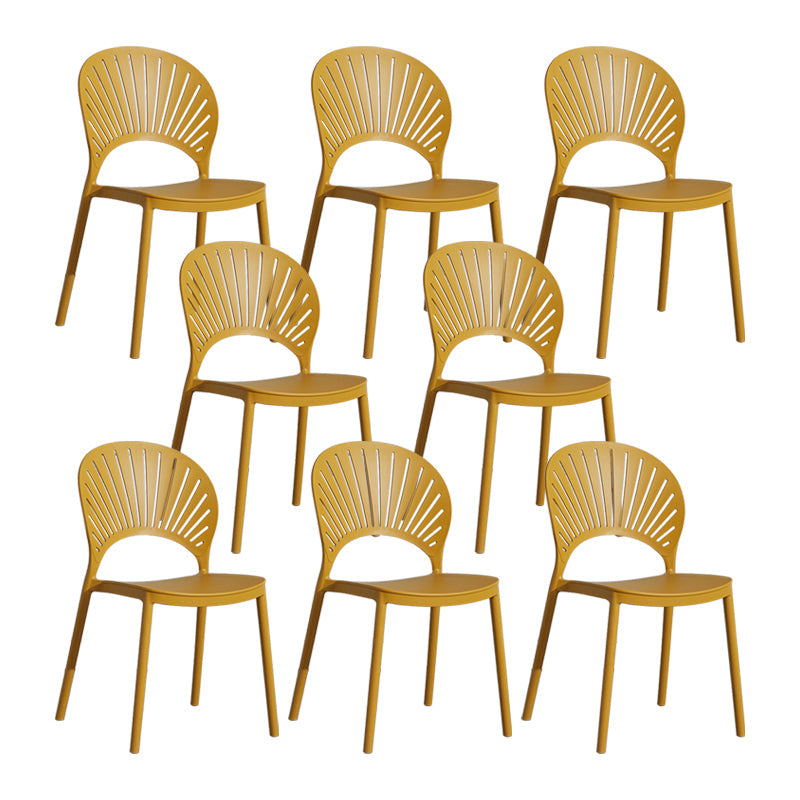 Scandinavian Plastic Armless Dining Chairs Indoor Stackable Side Chairs Yellow 8 Piece Set Clearhalo ' kitchen&dining_furn' 'Dining Chairs' 'Dining Tables & Seating' 'dining_chair' 'furn' 'furn_dining_chair' 'Furniture' 'furniture_dining_chair' 'Kitchen & Dining Furniture' 'kitchen' 3755741