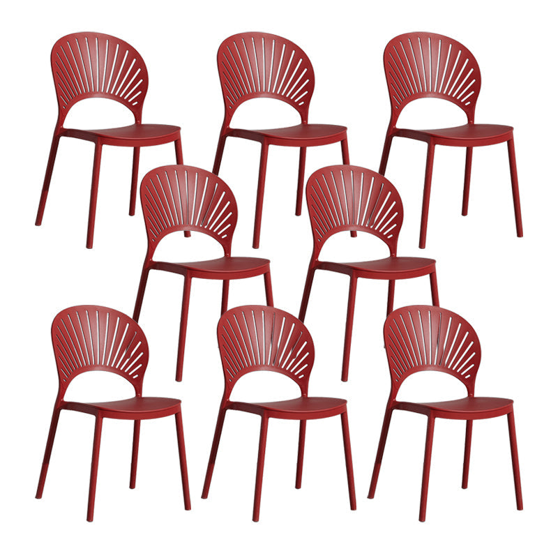 Scandinavian Plastic Armless Dining Chairs Indoor Stackable Side Chairs Burgundy 8 Piece Set Clearhalo ' kitchen&dining_furn' 'Dining Chairs' 'Dining Tables & Seating' 'dining_chair' 'furn' 'furn_dining_chair' 'Furniture' 'furniture_dining_chair' 'Kitchen & Dining Furniture' 'kitchen' 3755753