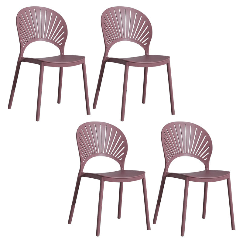 Scandinavian Plastic Armless Dining Chairs Indoor Stackable Side Chairs Purple 4 Piece Set Clearhalo ' kitchen&dining_furn' 'Dining Chairs' 'Dining Tables & Seating' 'dining_chair' 'furn' 'furn_dining_chair' 'Furniture' 'furniture_dining_chair' 'Kitchen & Dining Furniture' 'kitchen' 3755754