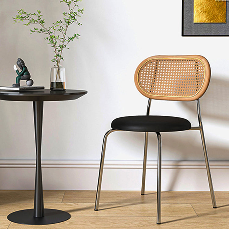 Contemporary Metal Dining Room Chairs Upholstered Armless Chair for Home Use Black-Apricot 1 Piece Clearhalo ' kitchen&dining_furn' 'Dining Chairs' 'Dining Tables & Seating' 'dining_chair' 'furn' 'furn_dining_chair' 'Furniture' 'furniture_dining_chair' 'Kitchen & Dining Furniture' 'kitchen' 3755759