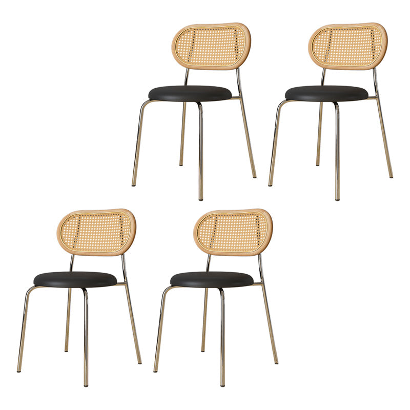 Contemporary Metal Dining Room Chairs Upholstered Armless Chair for Home Use Black-Apricot 4 Piece Set Clearhalo ' kitchen&dining_furn' 'Dining Chairs' 'Dining Tables & Seating' 'dining_chair' 'furn' 'furn_dining_chair' 'Furniture' 'furniture_dining_chair' 'Kitchen & Dining Furniture' 'kitchen' 3755764