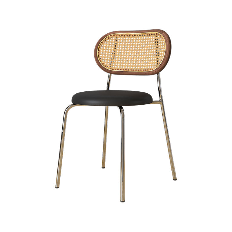 Contemporary Metal Dining Room Chairs Upholstered Armless Chair for Home Use Black-Brown 1 Piece Clearhalo ' kitchen&dining_furn' 'Dining Chairs' 'Dining Tables & Seating' 'dining_chair' 'furn' 'furn_dining_chair' 'Furniture' 'furniture_dining_chair' 'Kitchen & Dining Furniture' 'kitchen' 3755765