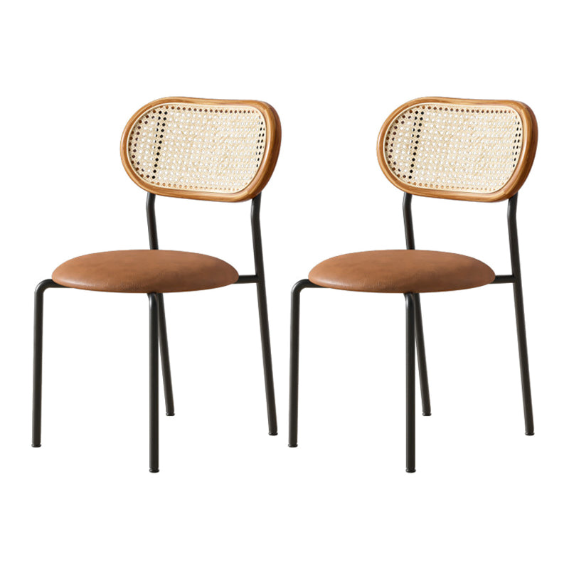 Contemporary Metal Dining Room Chairs Upholstered Armless Chair for Home Use Brown 2 Piece Set Clearhalo ' kitchen&dining_furn' 'Dining Chairs' 'Dining Tables & Seating' 'dining_chair' 'furn' 'furn_dining_chair' 'Furniture' 'furniture_dining_chair' 'Kitchen & Dining Furniture' 'kitchen' 3755768