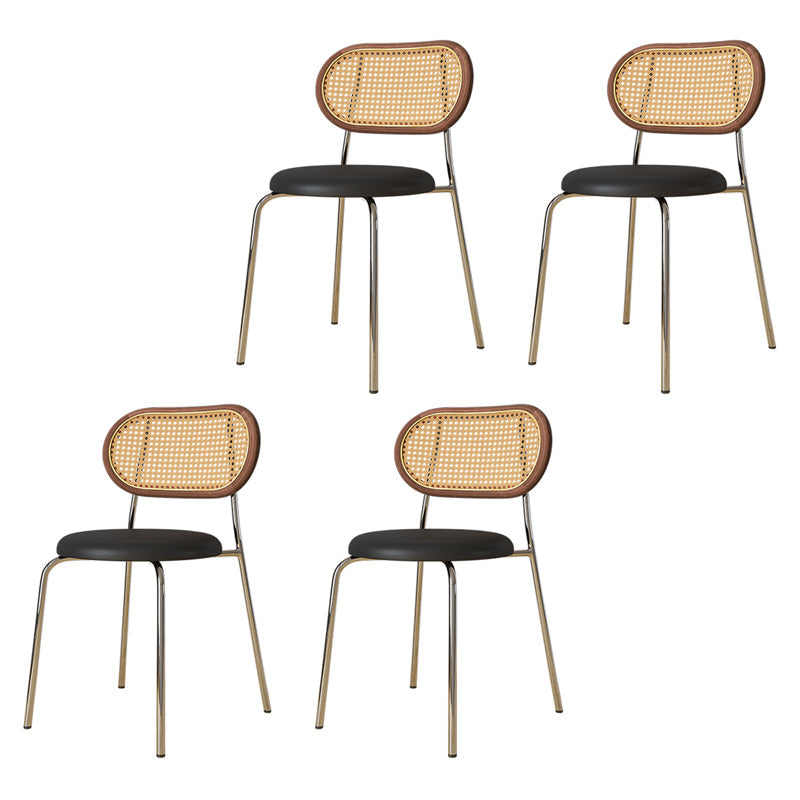 Contemporary Metal Dining Room Chairs Upholstered Armless Chair for Home Use Black-Brown 4 Piece Set Clearhalo ' kitchen&dining_furn' 'Dining Chairs' 'Dining Tables & Seating' 'dining_chair' 'furn' 'furn_dining_chair' 'Furniture' 'furniture_dining_chair' 'Kitchen & Dining Furniture' 'kitchen' 3755777