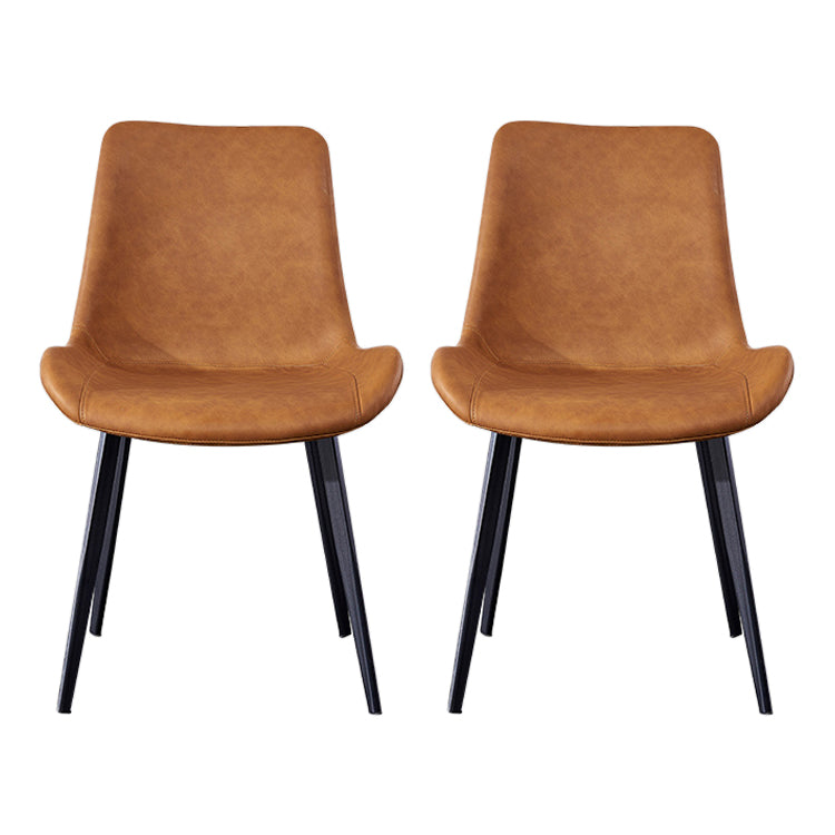Industrial Style Leather Dining Chairs Solid Back Armless Side Chairs for Home Use Yellow 2 Piece Set Clearhalo ' kitchen&dining_furn' 'Dining Chairs' 'Dining Tables & Seating' 'dining_chair' 'furn' 'furn_dining_chair' 'Furniture' 'furniture_dining_chair' 'Kitchen & Dining Furniture' 'kitchen' 3755780